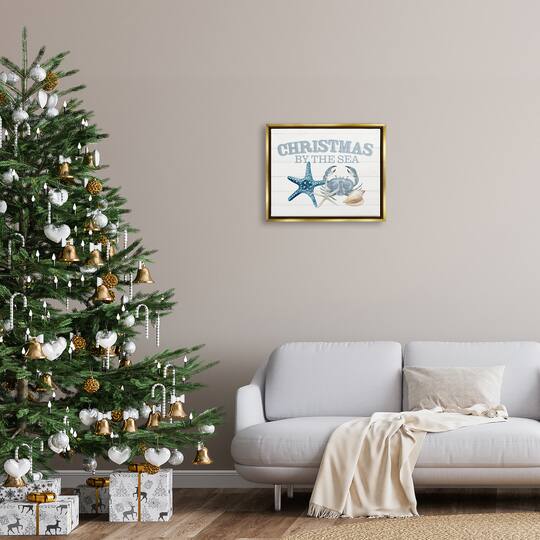 Stupell Industries Christmas By The Sea Nautical Framed Floater Canvas Wall Art